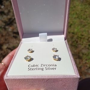 NIB 2 Set Nanette Lepore Cubic Zirconia Stud Earrings Sterling Silver Gold Plate